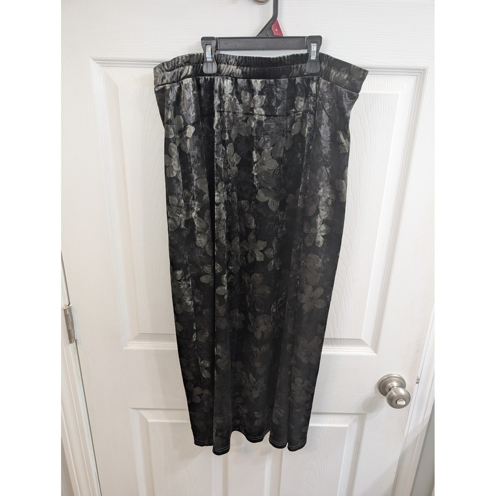 Serengeti Maxi Skirt Womens Black Green Floral Velvet Burnout Pull On - Size M
